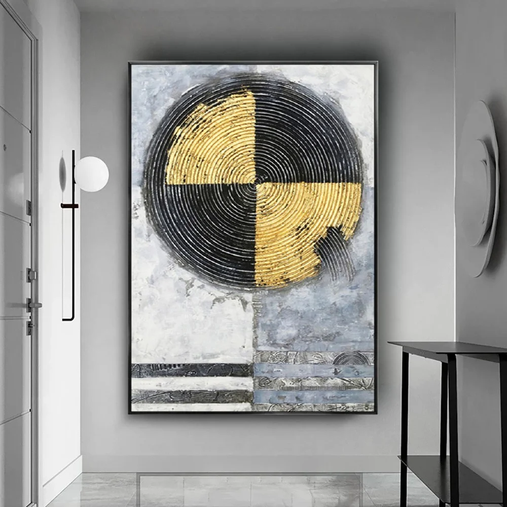 

100%Hand-Painted Oil Painting gray gold Logo pattern design wall art Canvas Painting Modern Home Decor Living Room wall Painting