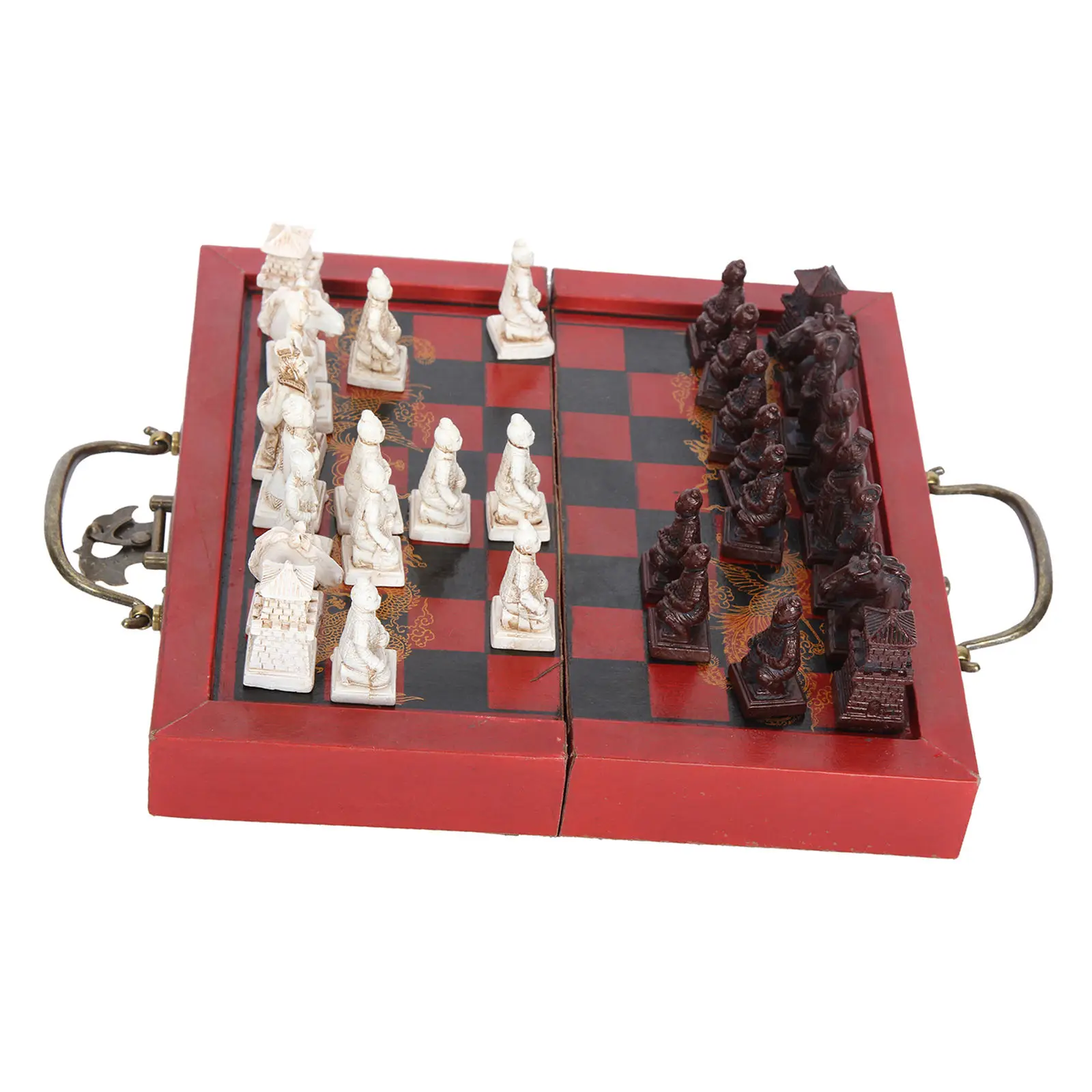 Chinese Terracotta Warriors Antique Chess Set 8&quotx8" Folding Chessboard Handmade Carved Unique Vintage Collectible Board Game | Спорт и