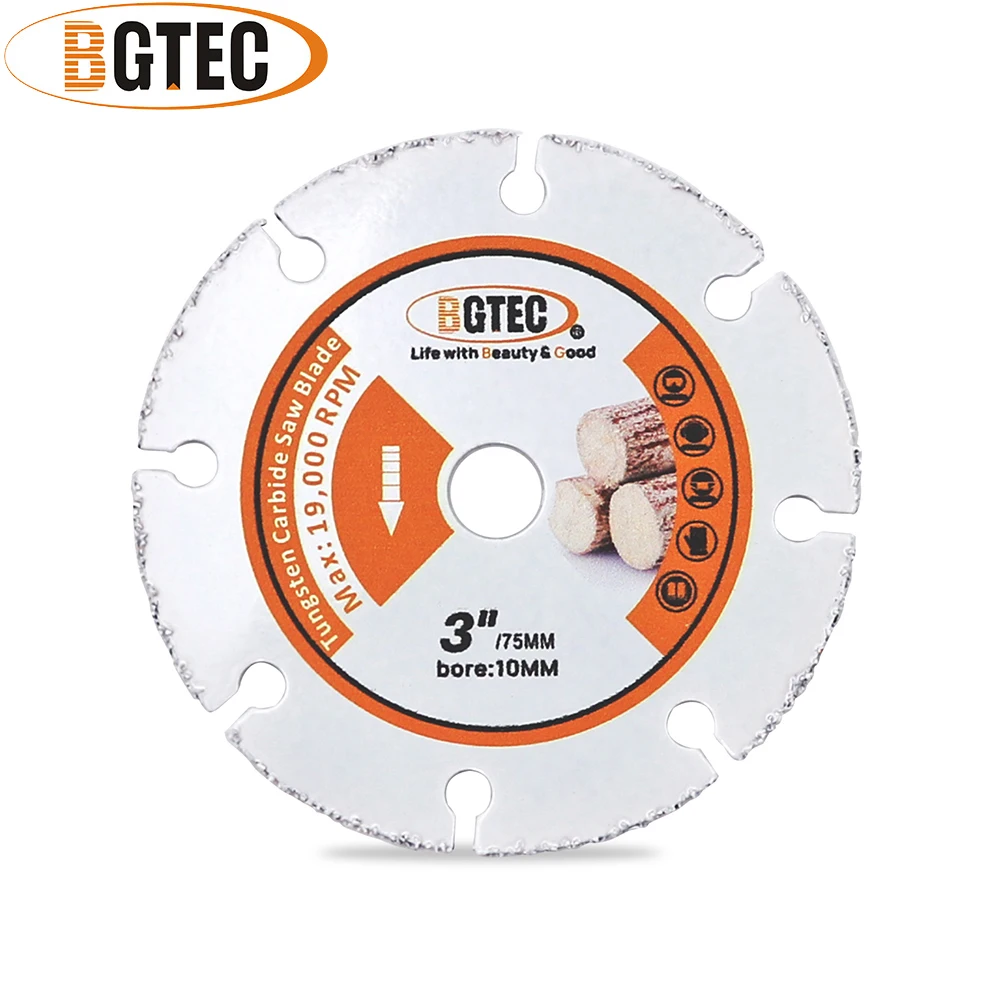 BGTEC 1pc 3 Inch/Dia75mm Vacuum Brazed Cutting Wood Disc Power Tools Plastic PVC Pipe Wood Cutter Circular Saw Blade Bore 10mm