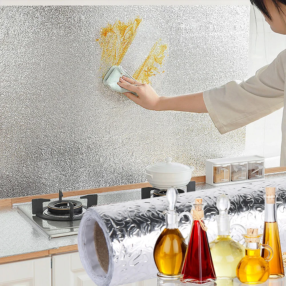 

40x200cm Kitchen Oil-proof Waterproof Wall Stickers Aluminum Foil Kitchen Stove Cabinet Self Adhesive Sticker DIY Wallpaper