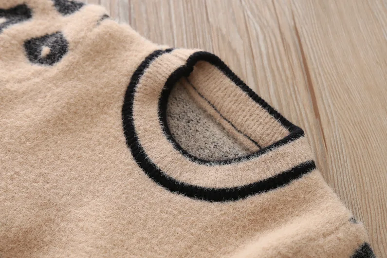 Humor Bear/платье для девочек; коллекция года; сезон осень-зима; детское вязаное платье; Новинка года; леопардовое платье-свитер с кристаллами для девочек; платье для малышей