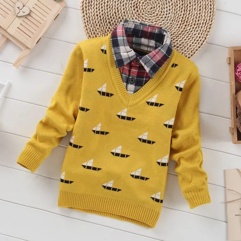 Детский свитер для мальчиков Осень зима 2019 Трикотажная хлопковая одежда малышей