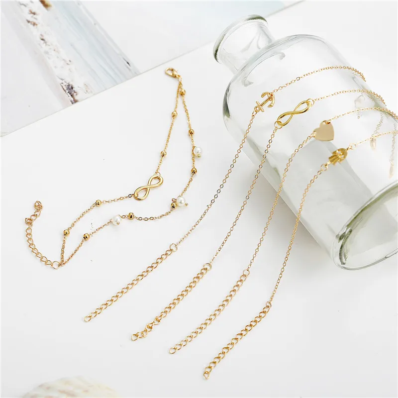 Комплект браслетов из нержавеющей стали для девушек ножной браслет с подвеской в