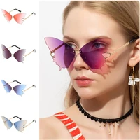 fashion women rimless sunglasses butterfly sun glasse rivet design eyewear anti uv spectacles goggles gradient eyeglasses