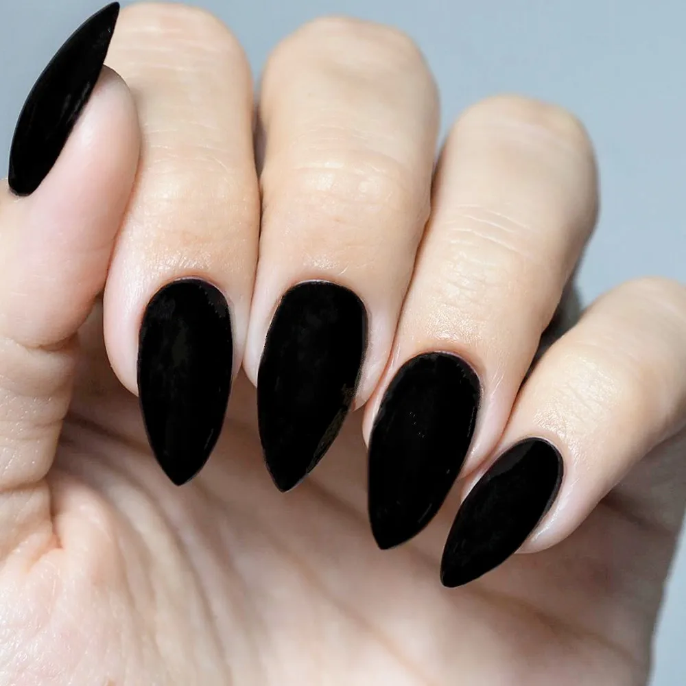 

24Pcs Matte Black Short Stiletto False Nails Artificial Fake Nails Tips For Design Full Cover Fingernails DIY Manicure Tools