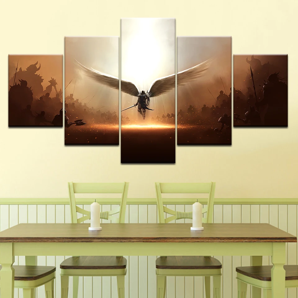 The game Two steps from hell archangel 5 Panels Wallpapers modern Modular Poster art Canvas painting for Living Room Home Decor | Дом и сад