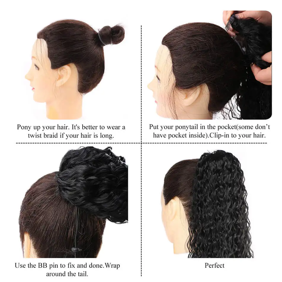 

Jerry Curly Drawstring Clip In Ponytail Synthetic Hair Extentions 22Inches 140g Black Brown Ombre Color Heat Resistant Daily Use