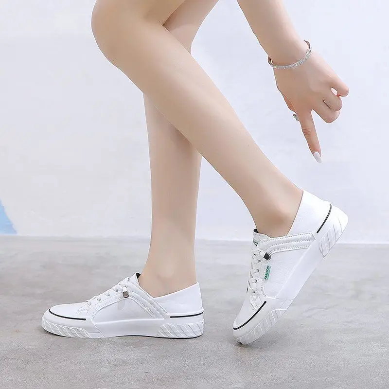 

Explosive Soft Leather Two-wear White Shoes 2021 New Spring All-match Flat-bottomed Casual Lazy One-step Ladies Sneakers