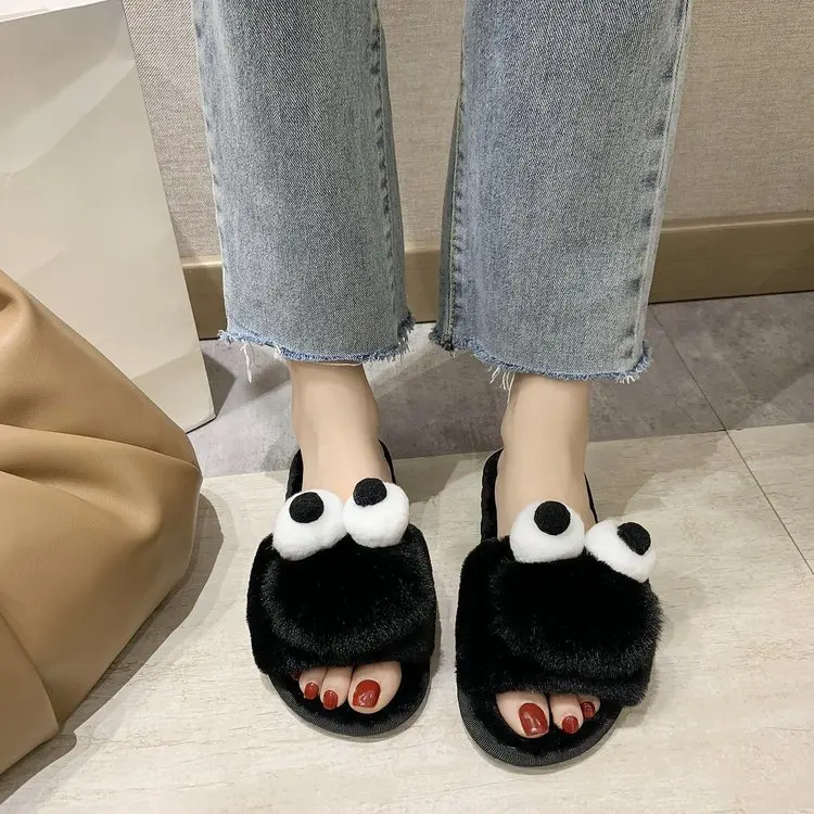 2021 Autumn and Winter New Style Cotton Slippers Ladies Funny Slippers Home Slippers Flat Slippers Women Furry Slippers Women