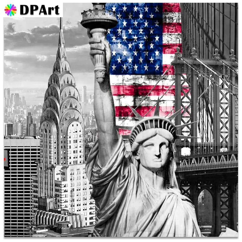 Алмазная живопись полноразмерная/круглая картина американский флаг Статуя