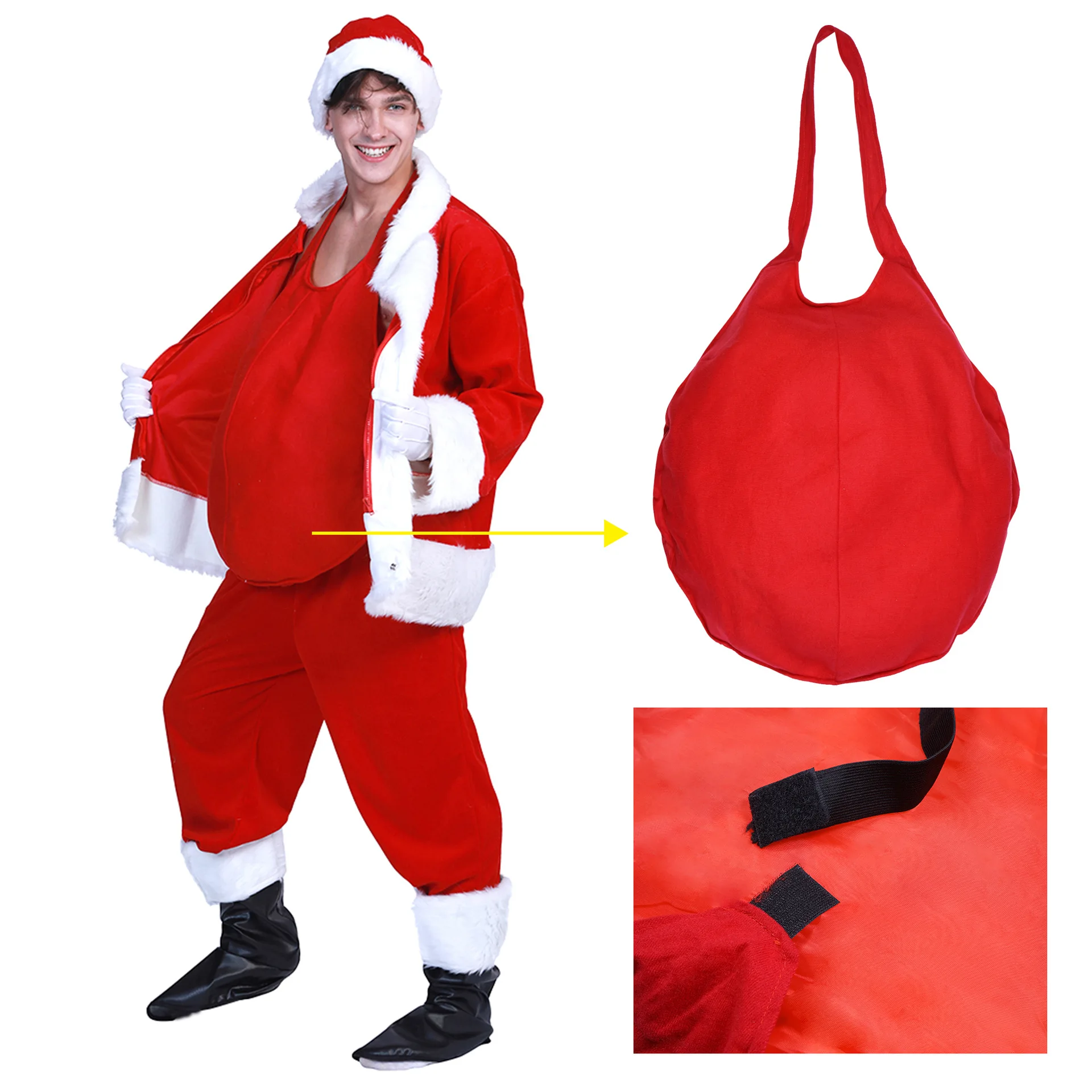 Adult Christmas Santa Claus Costume Man Belly Hohoho Snowman Cosplay Clothes Set Beard Hat Belt Bag Decoration Dancing Outfit