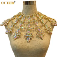 cuier rhinestone glass huge necklace for women crystal ab jewelry for drag queen choker body chain sexy gold accessories