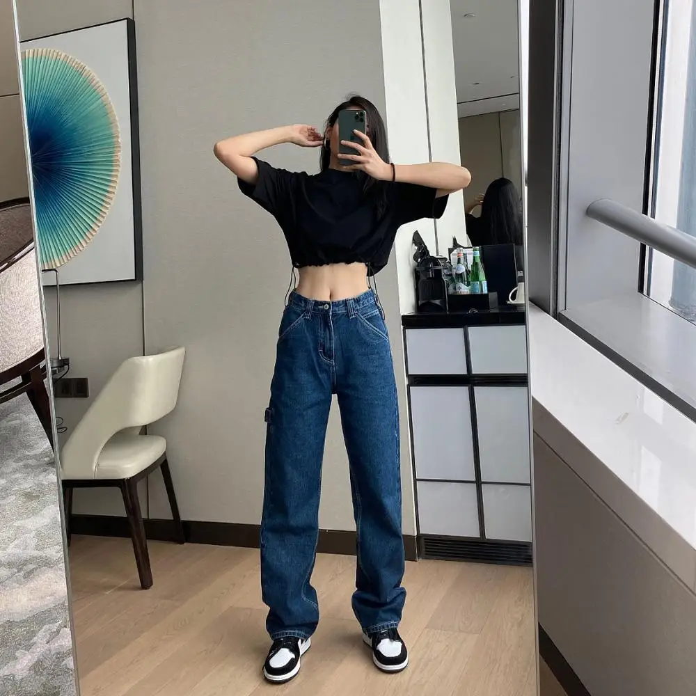 

Cheeky Straight Jeans for Women High Waist Loose Non Stretch Denim with Slim Relaxed Fit Vintage Inspired Feel Pants