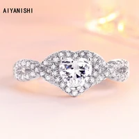 aiyanishi fashion sterling 925 silver rings for women jewelry simple design halo heart bridal wedding engagement ring bijoux