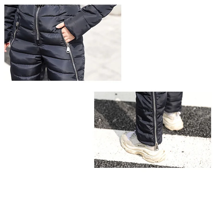 Winter new down cotton pad women fashion women two-piece cotton Raccoon Fur collar hooded thick warm jumpsuit women G1156