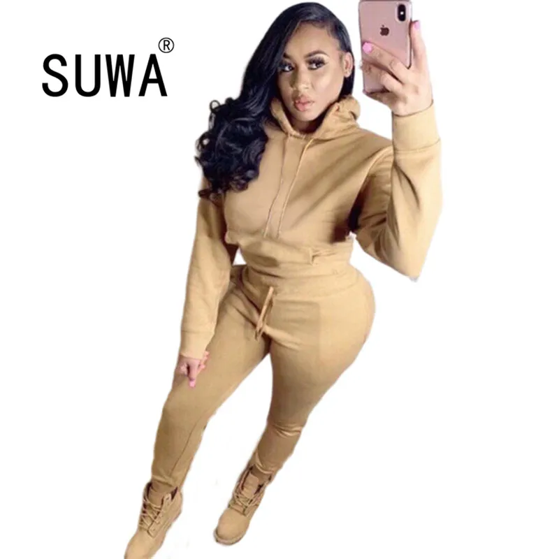 

Solid Color Jogger Two Piece Outfits For Women Sets Clothing Long Sleeve Hoodies Sweatshirt And Trousers Sweatpants Tracksuit
