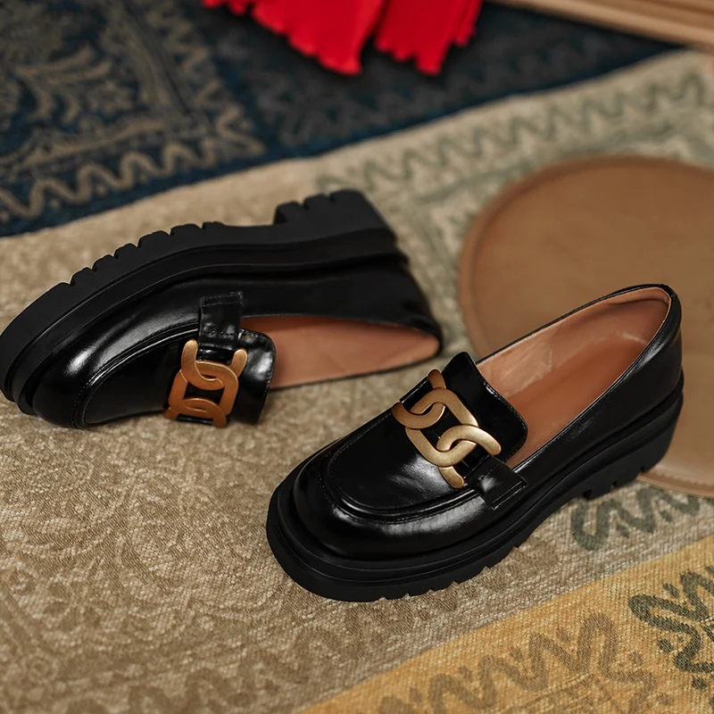 

slip on Genuine Leather Shoes Woman Platform Shoes women oxford loafers platform shoes for women Round Toe