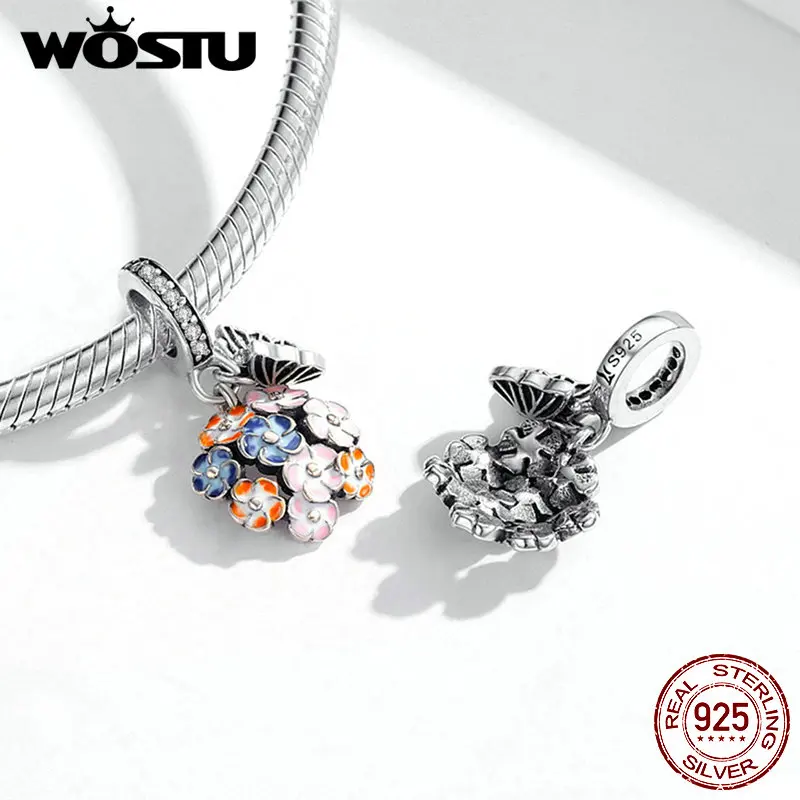 WOSTU 100% 925 Sterling Silver Bead Colorful Flower Charm Pendant Fit Original Bracelet Necklace DIY Jewelry CQC1702 |