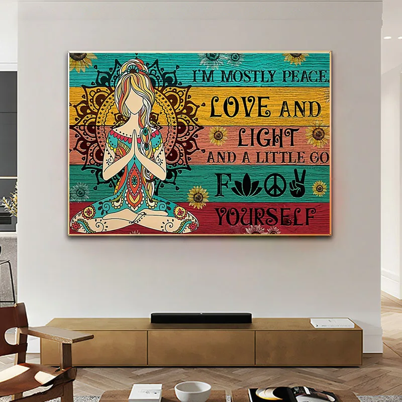 Картина на холсте Йога Медитация настенное искусство я в основном мир любовь плакат печать Настенная картина для спальни украшение дома