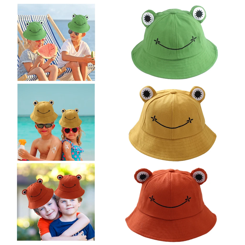 

Cotton Cute Frog Bucket Hat Summer Foldable Fisherman Cap Outdoor Fishing Hunting Travel Sunhat