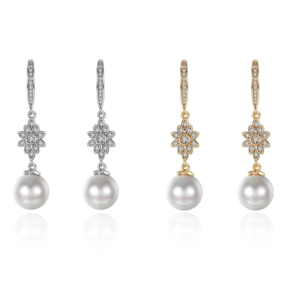 

ZEMIOR Sun Flower Drop Earrings Women Clean Cubic Zirconia Imitation Pearl Earring Engagement Personality Female Fashion Jewelry