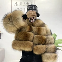 real fur raccoon winter coat women natural real silver fox fur jacket ladies round neck warm thick coat fashion plus size jacket