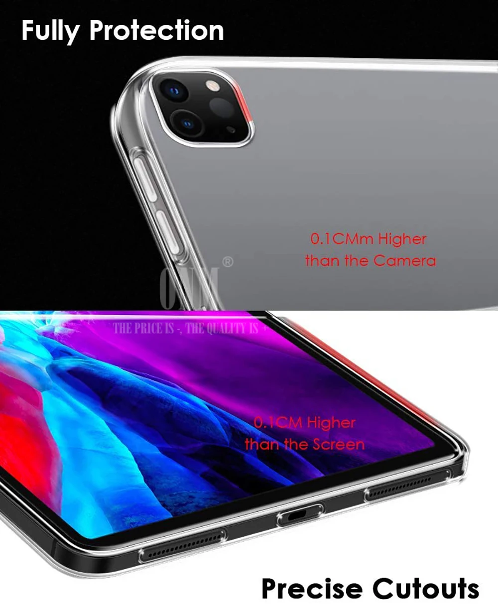 Чехол для iPad Pro 12 9 2020 TPU силиконовый прозрачный ультра тонкий мягкий чехол Apple