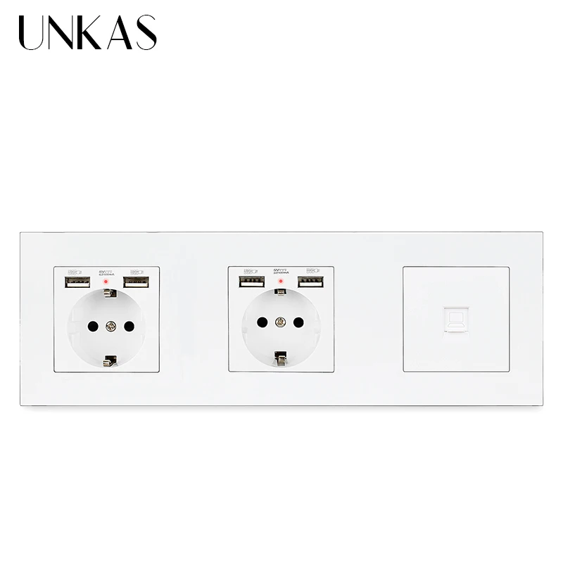 Двойная настенная розетка UNKAS из поликарбоната с пластиковой панелью