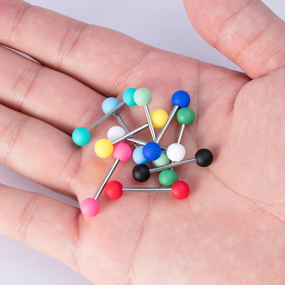 

10PCS 16mm Surgical Steel Tongue Bar Stud Sexy Acrylic Tongue Rings Nipple Straight Barbells for Women Body Piercing Jewelry 14G