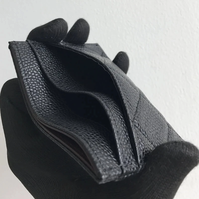 

Luxury Top Quality Genuine Leather With LOGO ID Credit Card Wallet Coin Purse Cowhide Caviar Card Holder