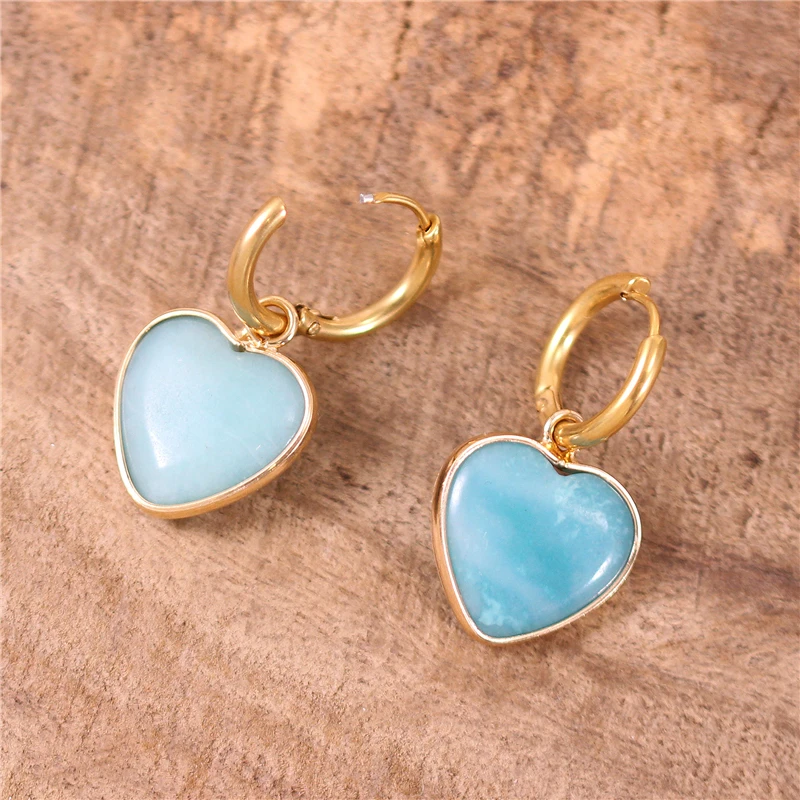 Серьги-подвески в форме сердца из амазонита