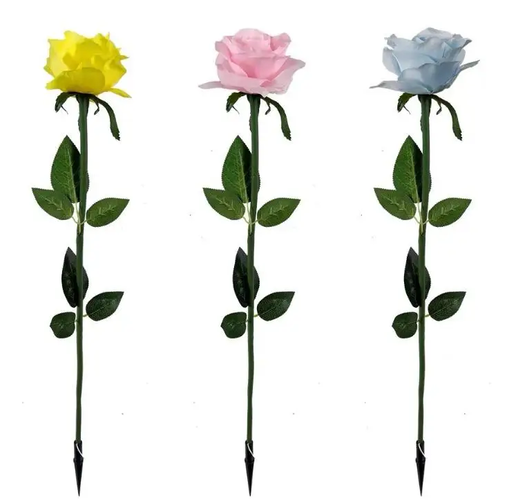 Beste Rose Lantaarn Met Bladeren Zijden Doek Led Licht Rood Geel Blauw Kleur Vloerlamp Fit Outdoor Landschap Vierkante Tuin Decor SN3454