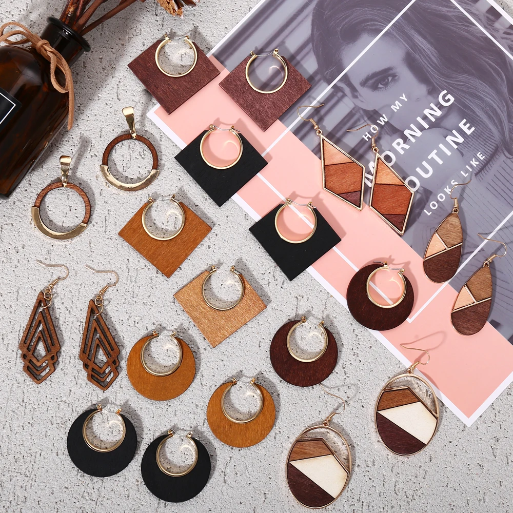 Женские винтажные серьги подвески IF ME коричневые деревянные в богемном стиле