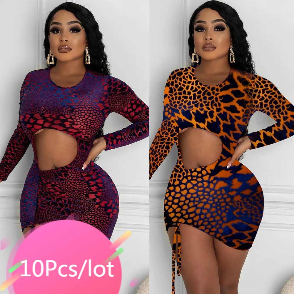 

Оптом женское осеннее платье с леопардовым принтом, платья с длинным рукавом, элегантные бандажные Клубные наряды 2021