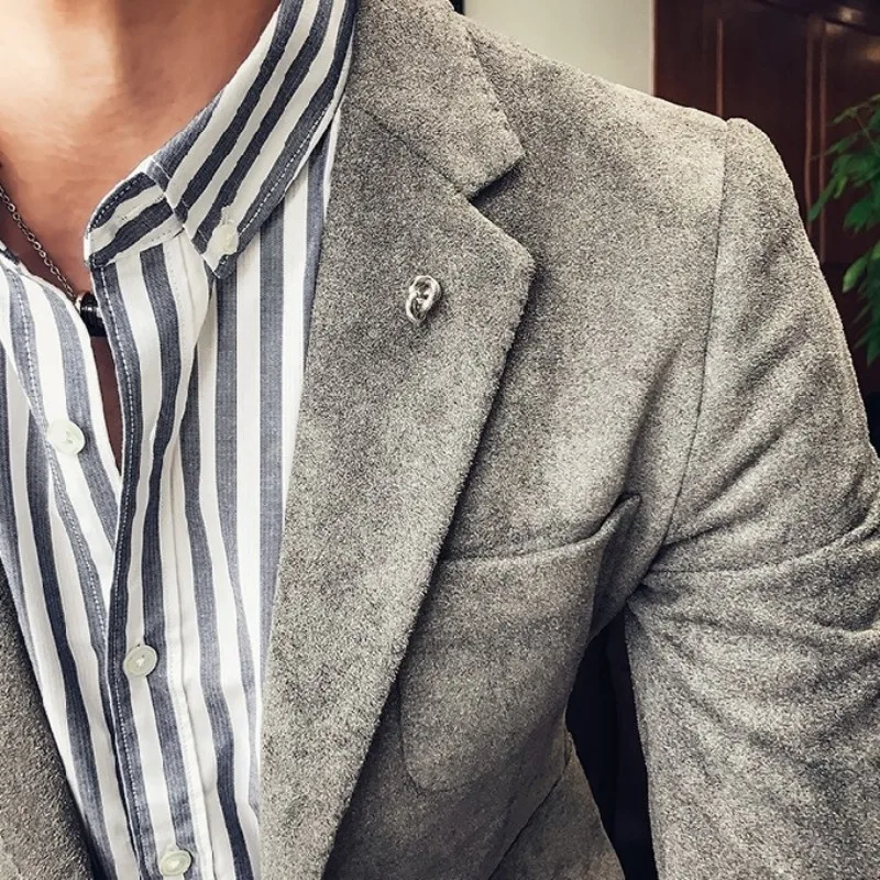 Брендовый замшевый Повседневный блейзер для мужчин весна-осень однобортный