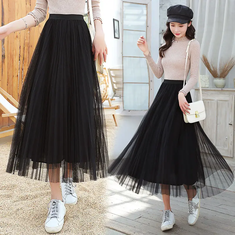 

Gauze skirt half length skirt pleated skirt 2020 spring and summer new student Korean version medium length fairy skirt A-line