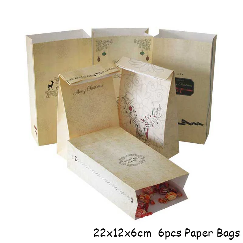 6pcs Paper Bags Рождественские украшения для дома веселая Рождественская елка рождественские украшения Санта Снеговик Noel Navidad год Natal - Цвет: 6pcs Paper Bags