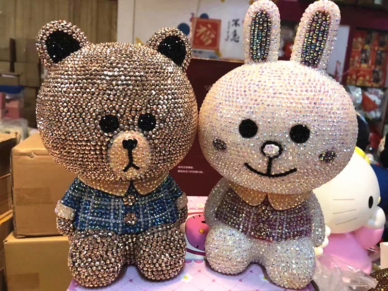 

Diamond Bear Handmade DIY Decor Small White Rabbit Creative Cartoon Doll Piggy Bank Gift deposit box Kids's money saving bank