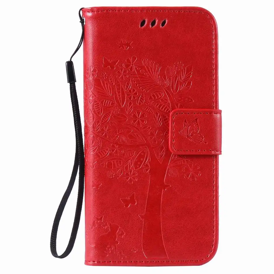 Red Кожаный чехол для Apple iPhone 11 Pro Max XR X XS 4 4s 5C 5S 6S 7 8 Plus для iPod Touch 5 6 дерево кошка шаблон телефон Капа D06F - Цвет: Red