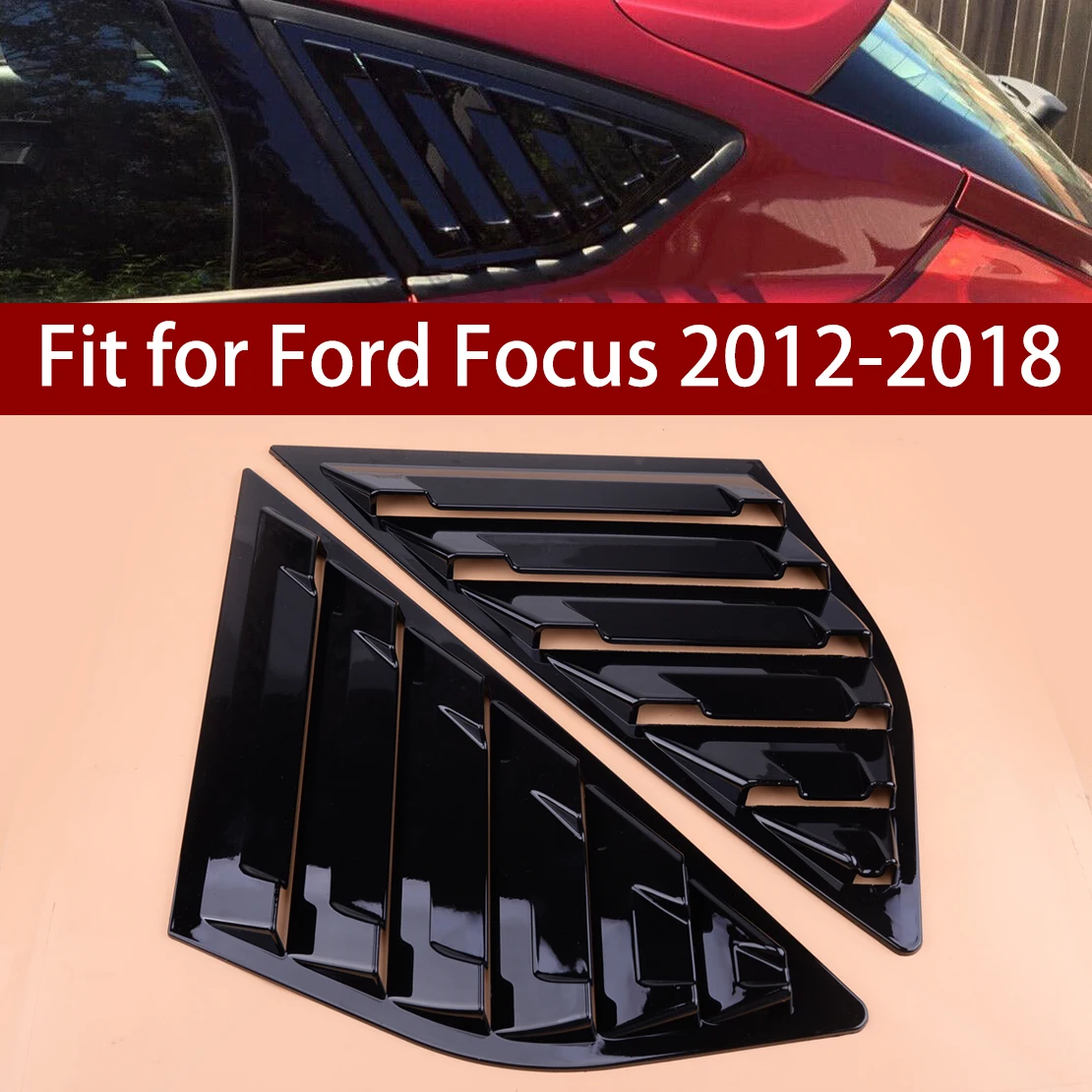 Beler 2 adet parlak siyah çeyrek pencere panjur yan havalandırma paneli kapak Trim Sticker Fit Ford Focus için MK3 Hatchback 2012-2018