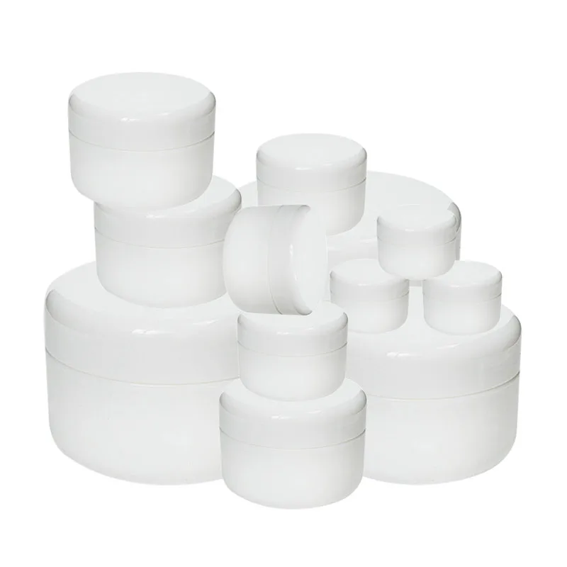 

50pcs Empty Plastic Cream Jars 10g/20g/30g/50g/100g Refillable Bottles Travel Facial Cleanser Lotion Cosmetic Container White