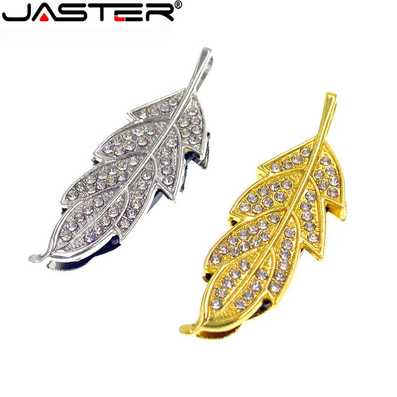 

JASTER crystal metal jewelry, leaf shape 2.0 USB 4GB 8GB 16GB 32GB 64GB birthday gift, noble, fast and beautiful usb drive