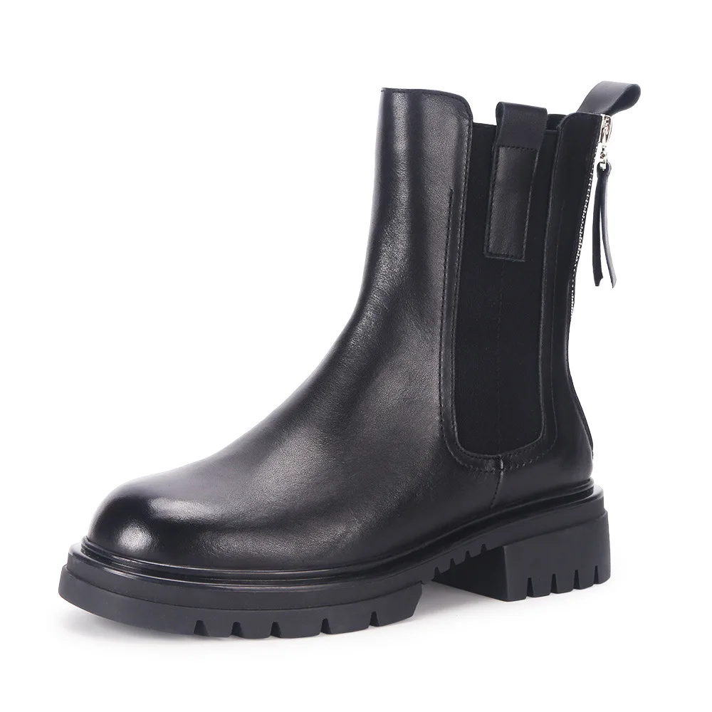 

Женские ботинки челси, черные ботинки из натуральной кожи, на платформе