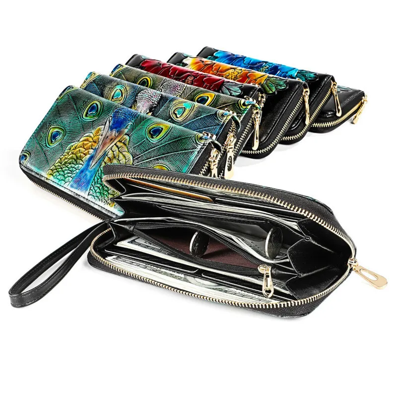 Женские бумажники из натуральной кожи Дамский кошелек с принтом павлина для карт