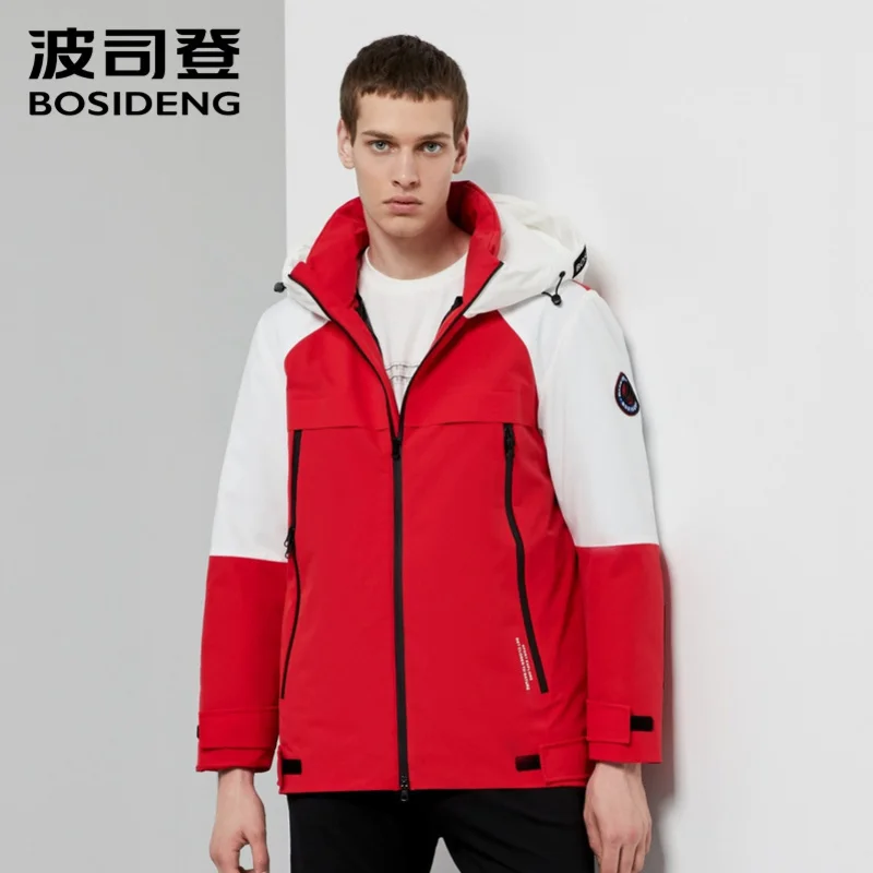 

BOSIDENG down jacket men hooded red & white winter thicken coat warm outwear B90132113