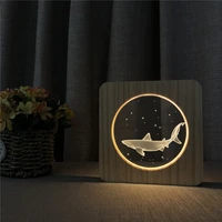 small shark animal 3d led arylic wooden night lamp table light switch control carving lamp for childrens room decorate