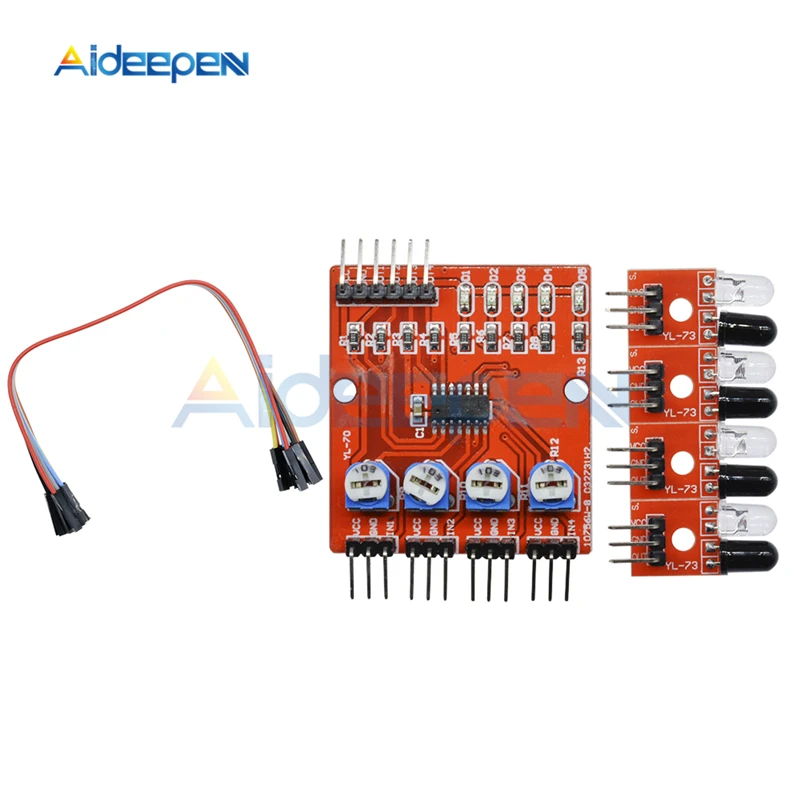 DC 3.3V-5V F233-01 4 Channel Four-Way Infrared Detector Tracking Obstacle Avoidance Sensor Module With Cable For Car Robot | Инструменты
