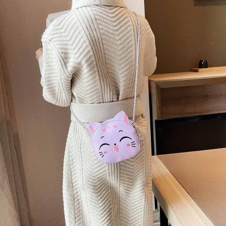 Lovely Children's Mini Crossbody Bags Cute Cartoon Cat Coin Purse for Kids Wallet Handbags PU Leather Girls' Mini Shoulder Bag