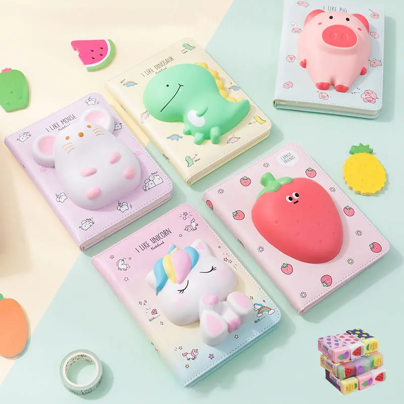 

3D Kawaii Cartoon Notebook PU Leather Journal Diary Decompression Vent Schedule Planner Office Stationery Kids Gift