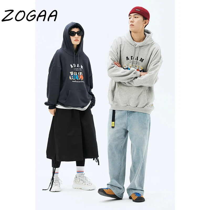 

Свитшот ZOGAA мужской с капюшоном, утепленный Повседневный свободный худи в стиле Харадзюку, уличная одежда, большие размеры, 2021